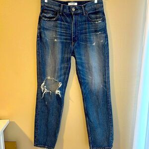 Moussy Vintage Womens Stone Whisker Wash Distressed Jeans Blue Denim 28 Japan
